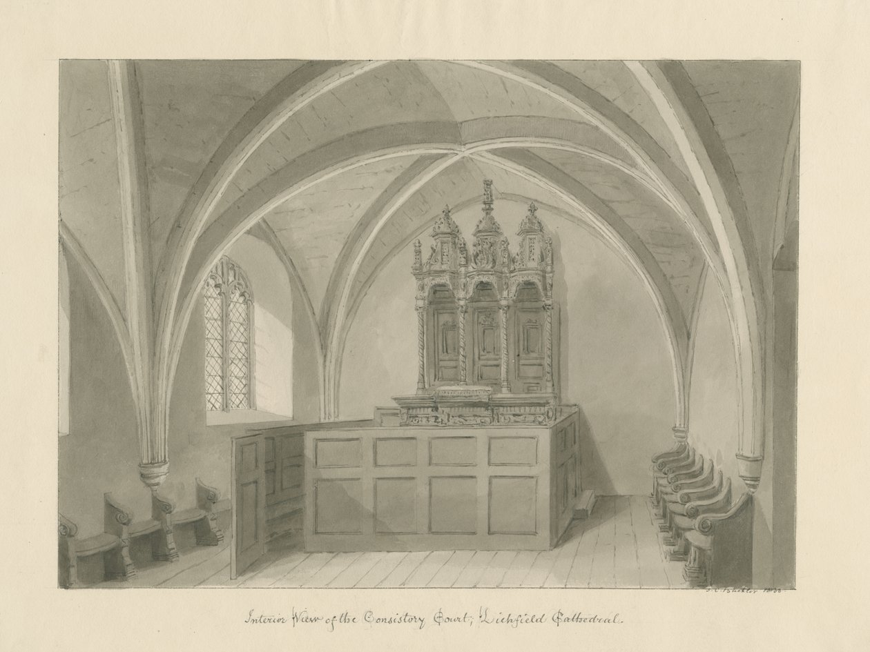 Interno della Cattedrale di Lichfield - Corte del Concistoro da John Chessell Buckler