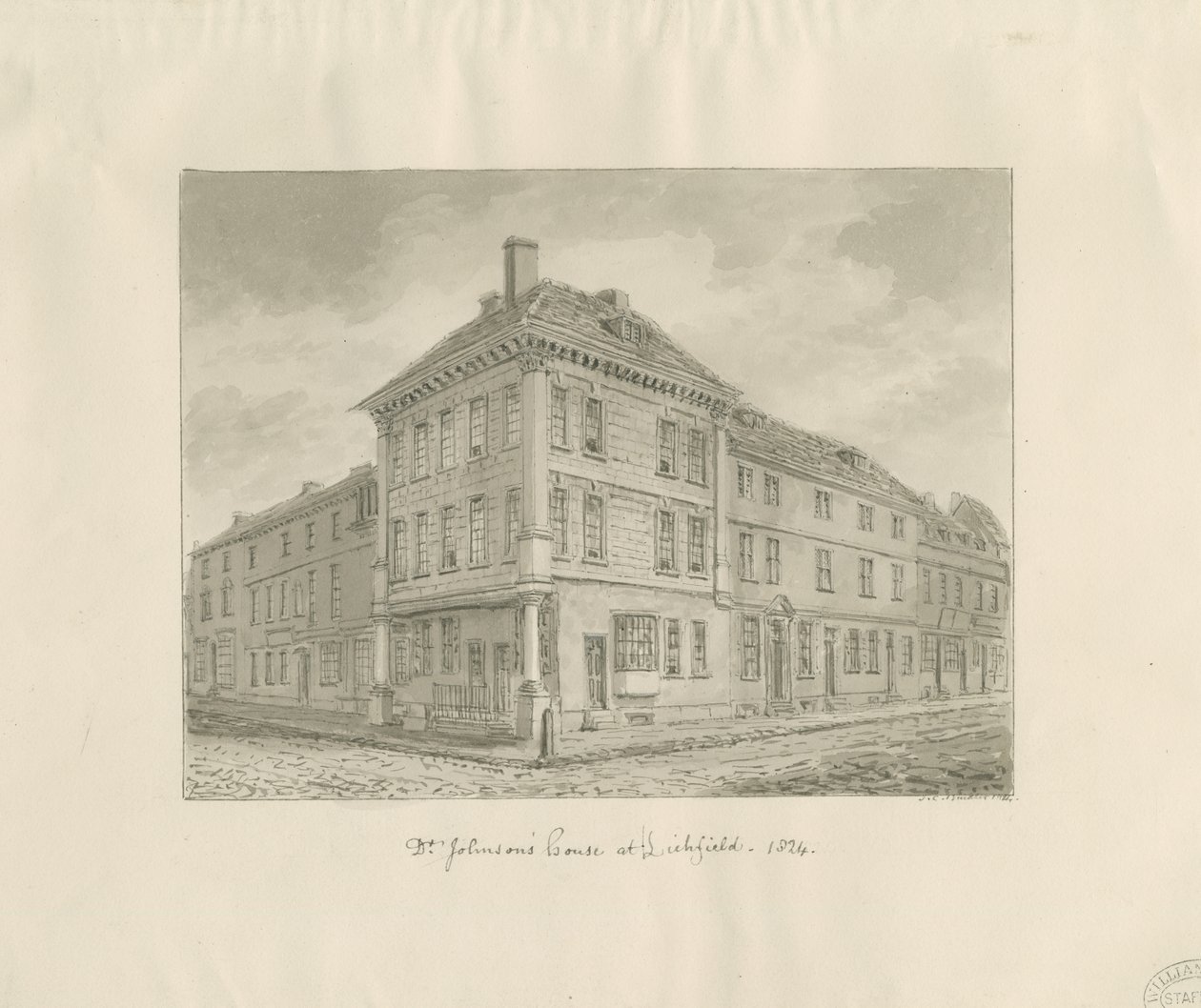Lichfield - Luogo di nascita del Dr. Johnson: disegno a seppia da John Chessell Buckler