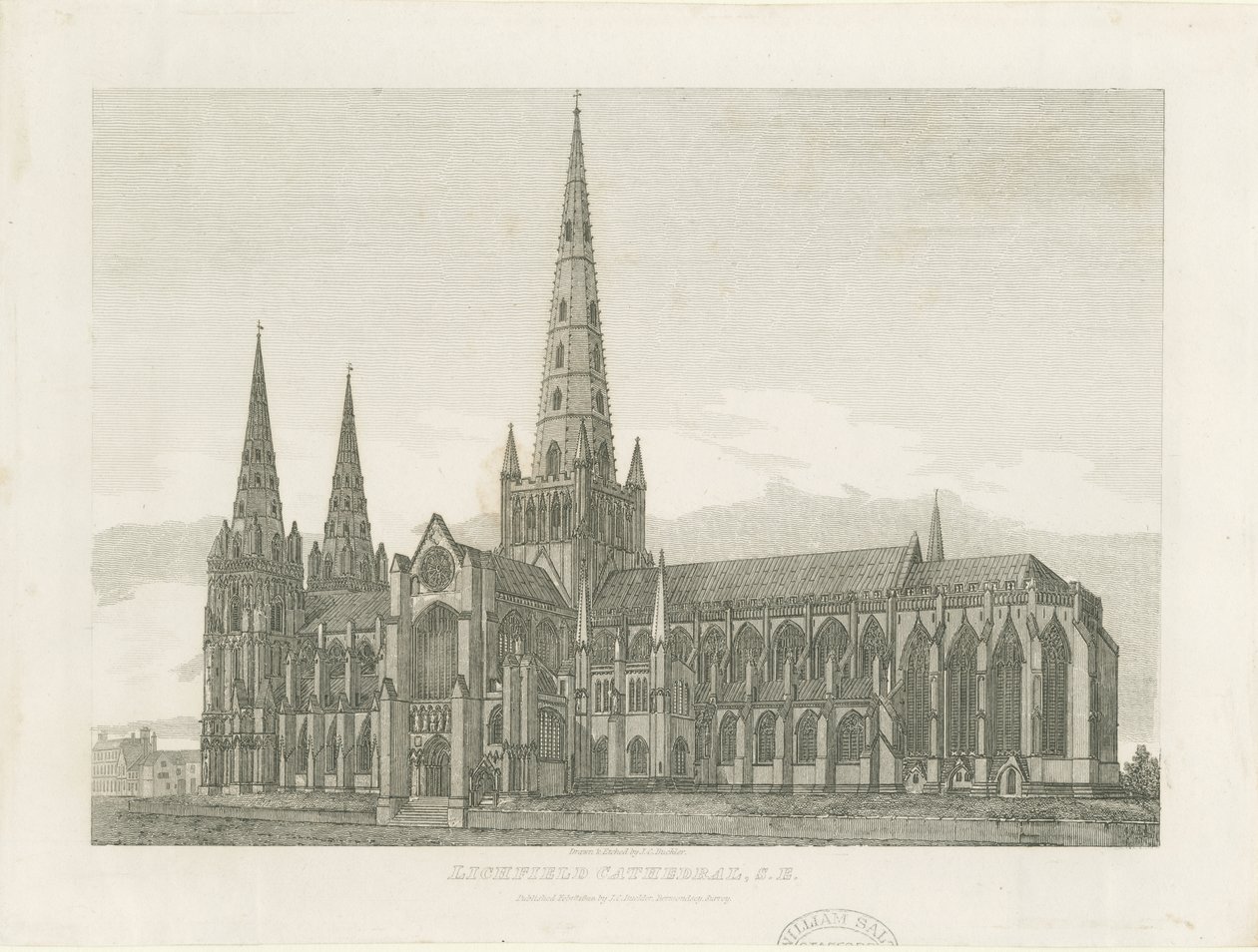 Cattedrale di Lichfield - Vista Sud-Est (incisione) da John Chessell Buckler