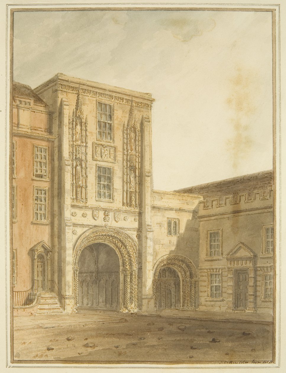 Vista nord del portale del college da John Chessell Buckler