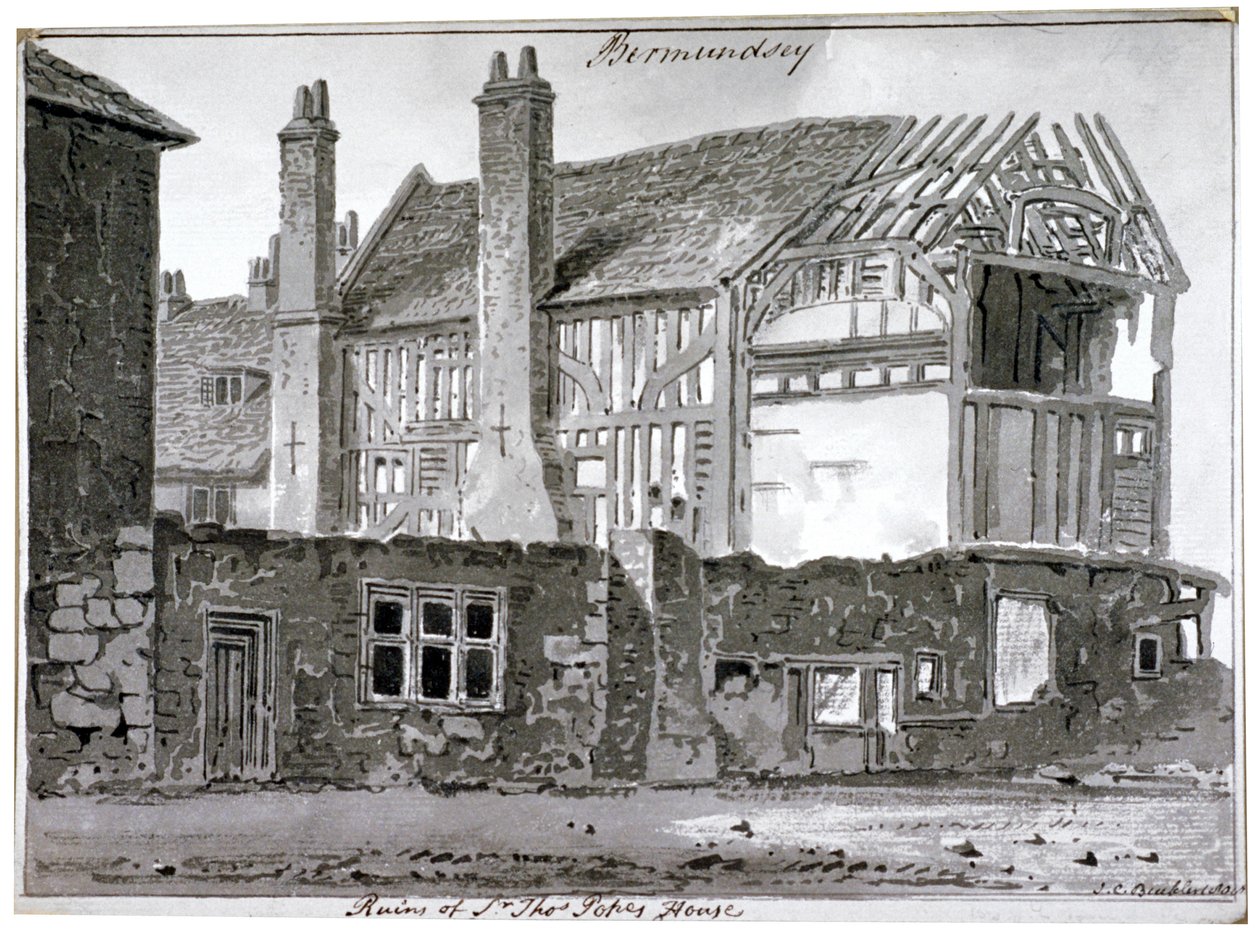 Rovine della casa di Thomas Pope, Mill Lane, Bermondsey, Londra da John Chessell Buckler