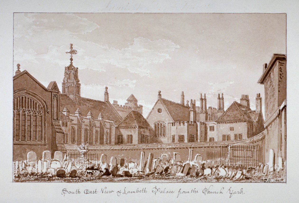 Veduta sud-est del Lambeth Palace dal cimitero, Londra da John Chessell Buckler