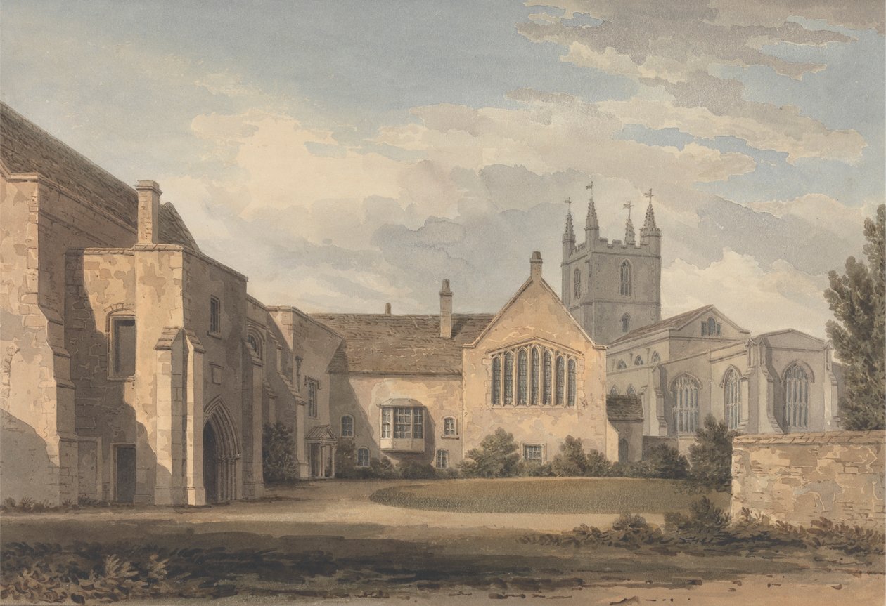 Vista Sud-Est della Chiesa e del Palazzo a Croydon, Surrey da John Chessell Buckler