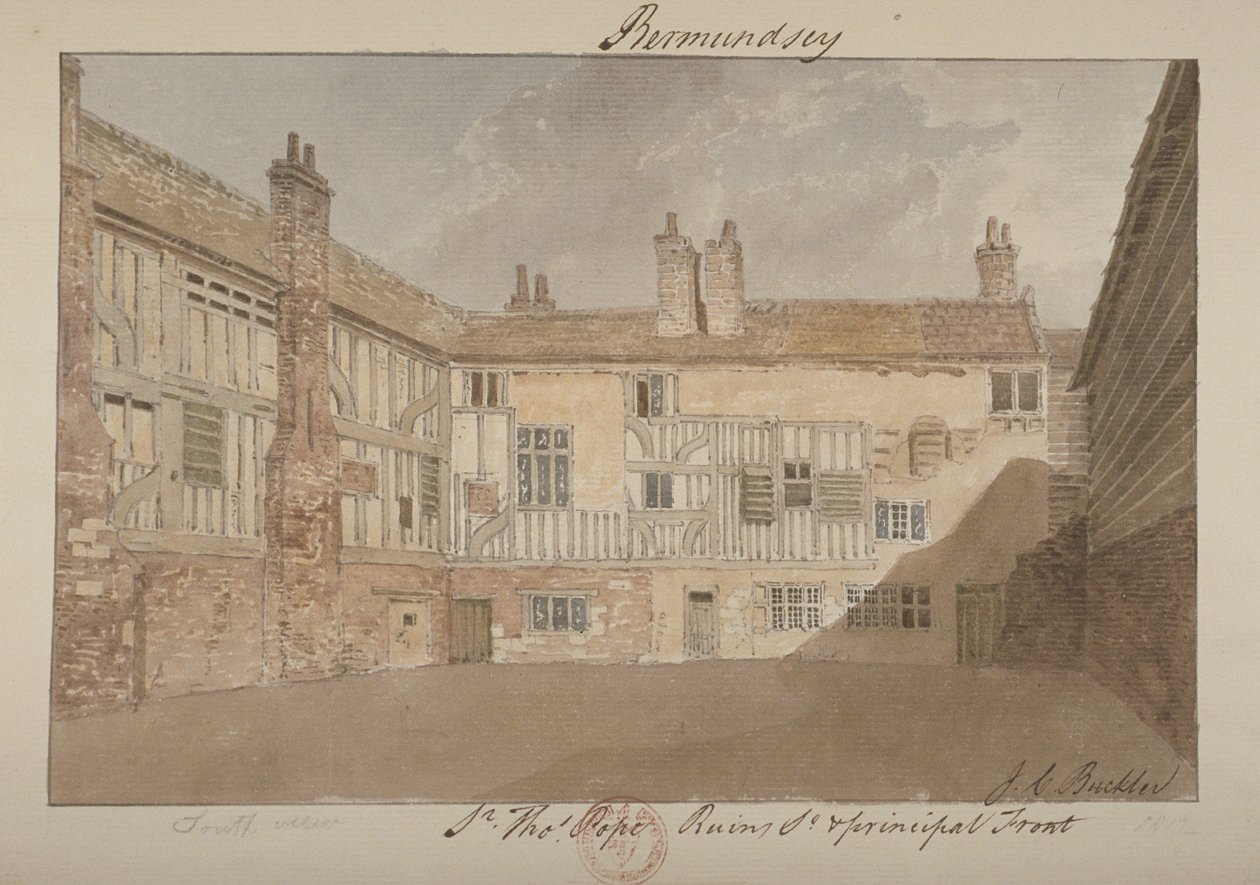 Vista sud delle rovine di Bermondsey House, 1827 da John Chessell Buckler