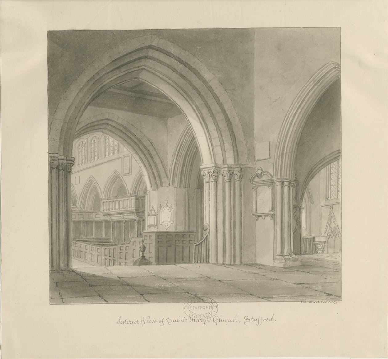 Stafford - Interno della Chiesa di St. Mary da John Chessell Buckler