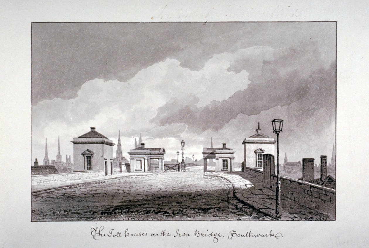 Case dei pedaggi sul Ponte di Southwark, Londra, 1827 da John Chessell Buckler