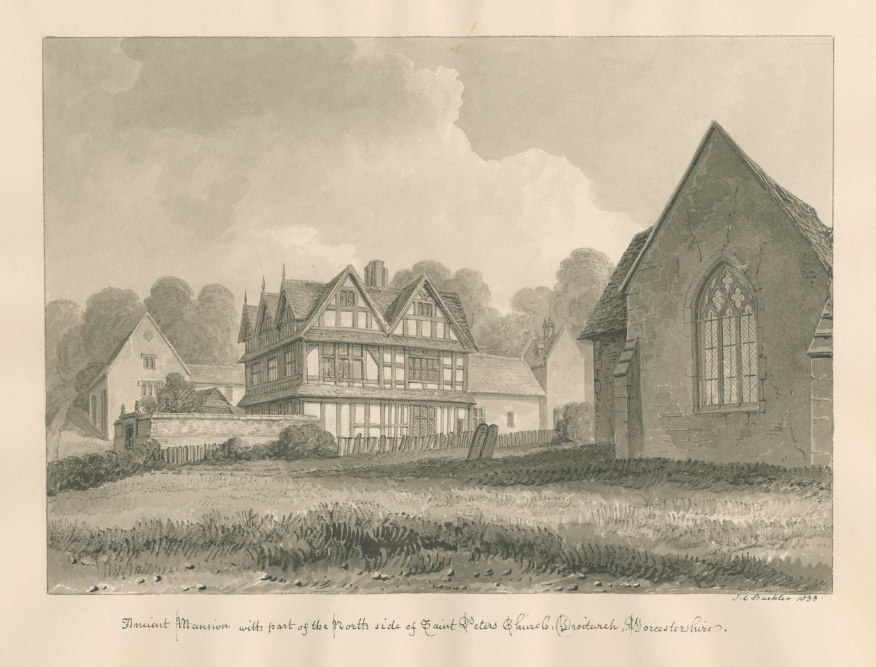 Chiesa di San Pietro, Antica Dimora: disegno a seppia, 1833 da John Chessell Buckler