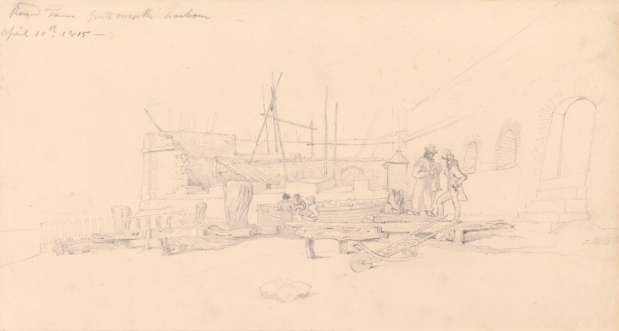 Disegno della Torre Rotonda, porto di Portsmouth da John Christian Schetky
