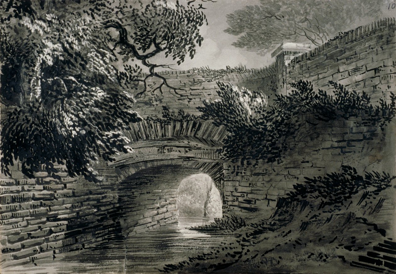Vista di una Sezione del Sistema di Drenaggio del Serpentine a Hyde Park, Londra da John Claude Nattes