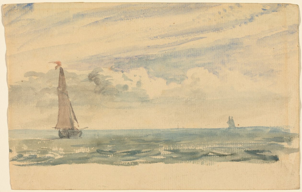 Un paesaggio marino con due barche a vela da John Constable