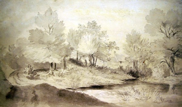 Uno stagno nel Suffolk, con cottage in lontananza da John Constable