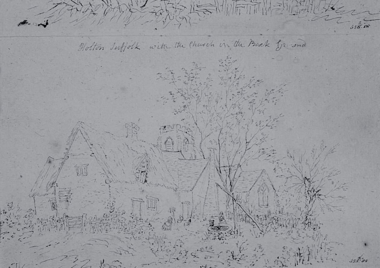 Cottage a Holton con la chiesa sullo sfondo da John Constable