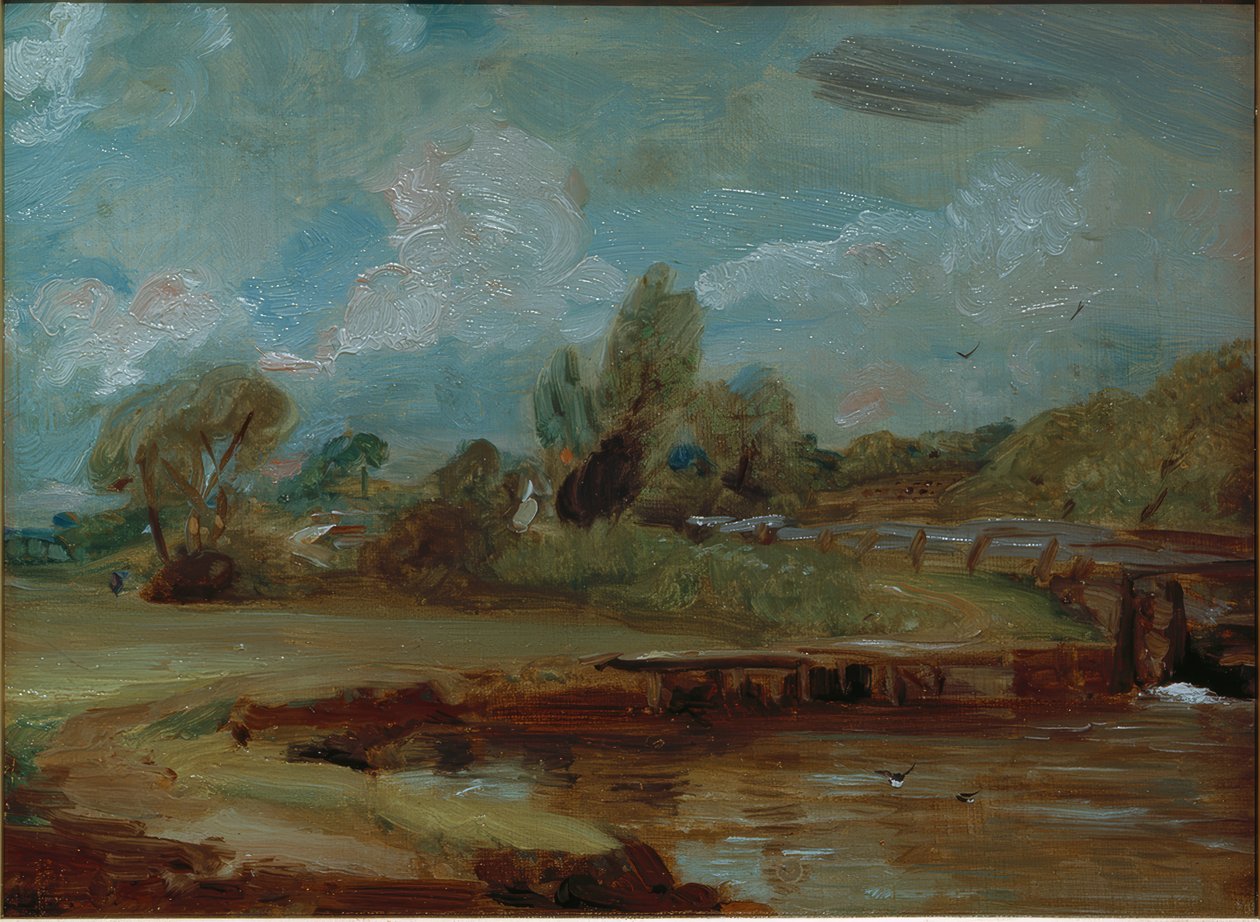 La chiusa di Flatford, vista da un sentiero lungo il fiume da John Constable