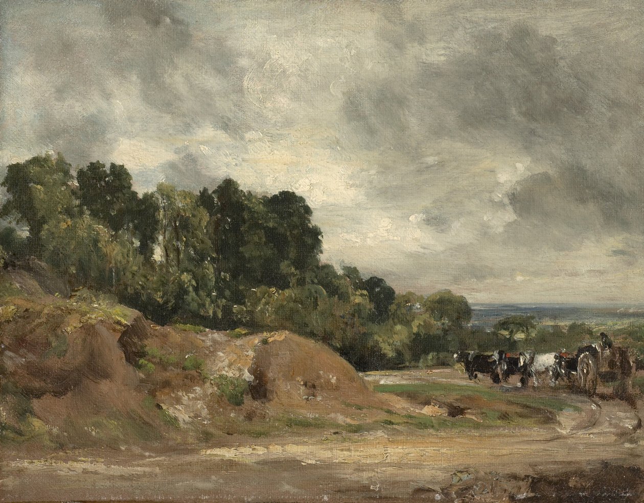 Banchi di sabbia e un carro e cavalli su Hampstead Heath, c.1820-25 da John Constable