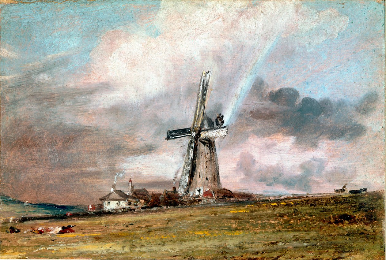 Mulino a vento, case e arcobaleno da John Constable