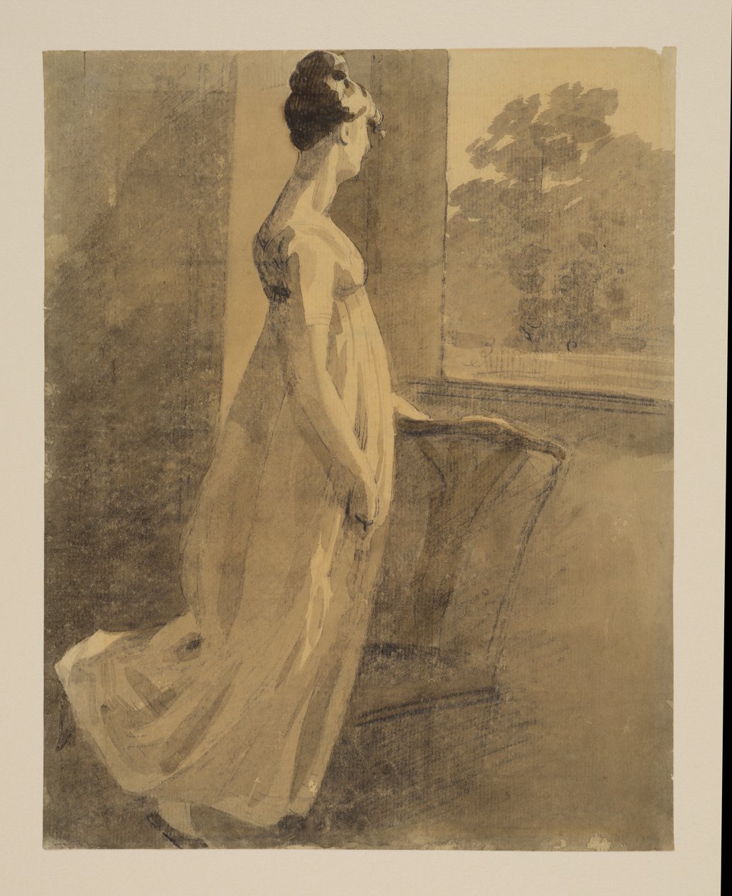 Donna che si riposa contro una sedia e guarda attraverso una finestra, recto, c.1806 da John Constable