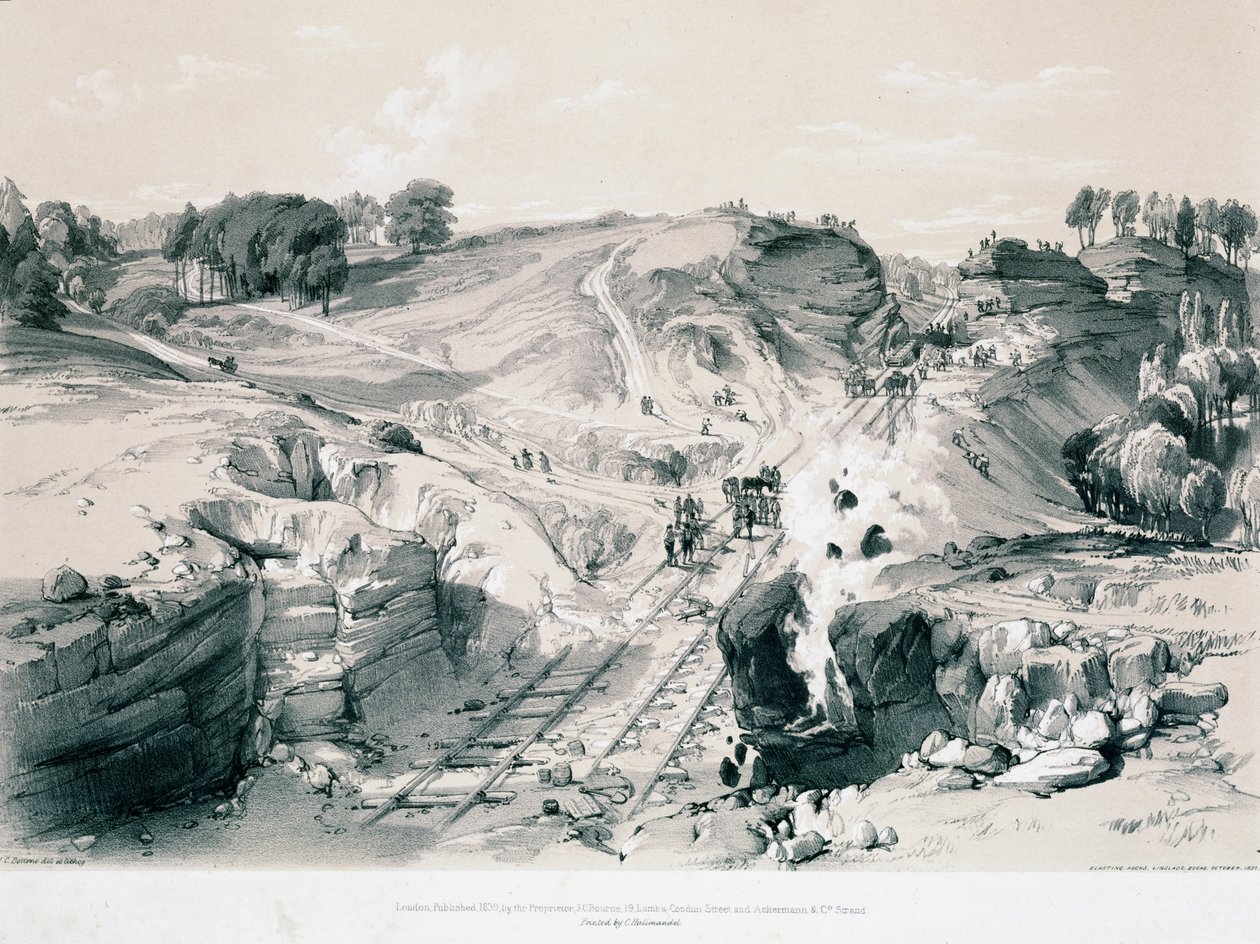 Esplosione di rocce, Linsdale, Buckinghamshire, anni 1830 da John Cooke Bourne