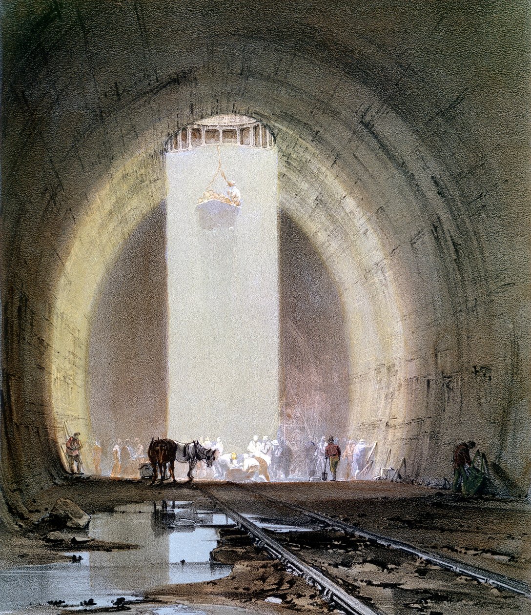 Costruzione del Tunnel di Kilsby sulla Ferrovia Londra & Birmingham, 8 luglio 1839 da John Cooke Bourne