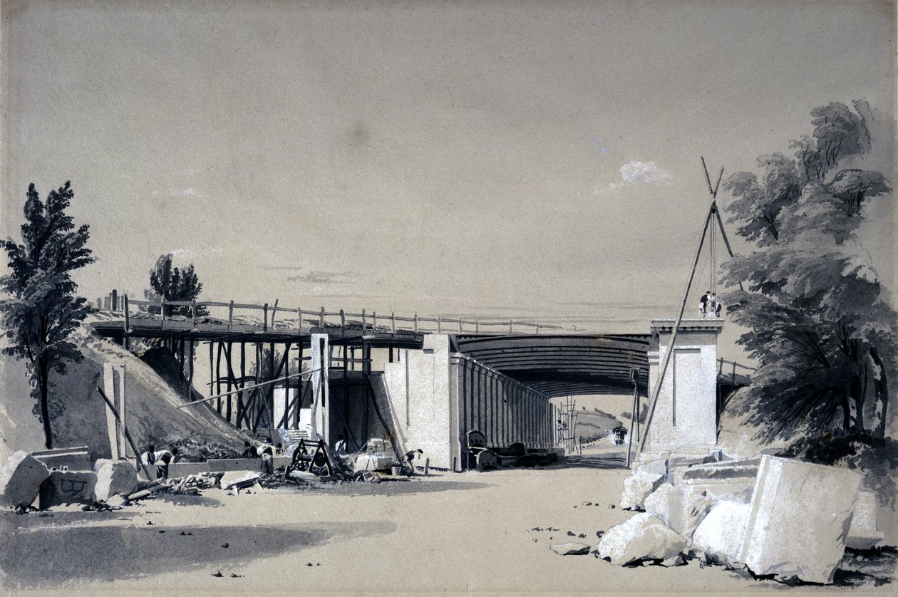 Ponte di Denbigh Hall dalla strada, 25 giugno 1837 da John Cooke Bourne