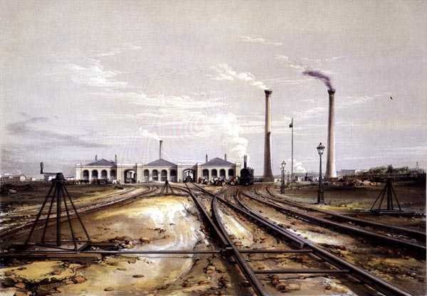 Eccentrico per lo spostamento del binario, Casa della locomotiva e Casa del motore stazionario da John Cooke Bourne