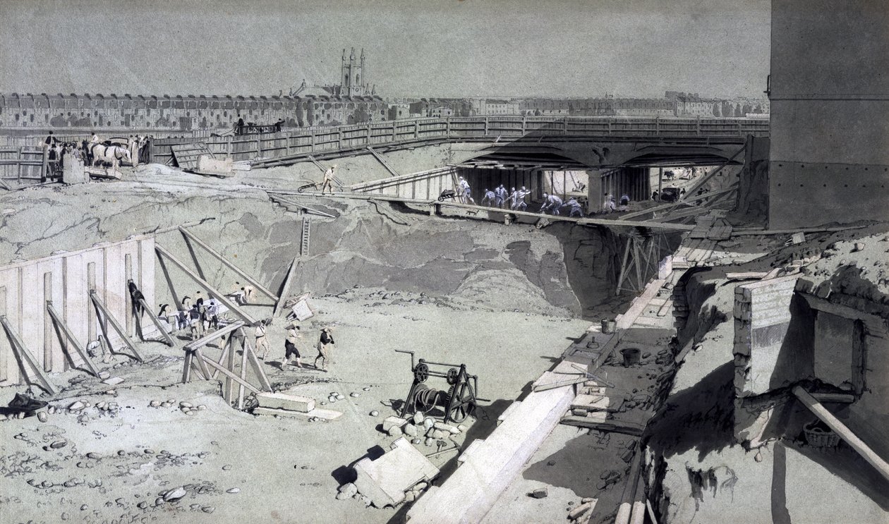 Ponte di Hampstead Road, dal lato di Camden, 16 agosto 1836 da John Cooke Bourne