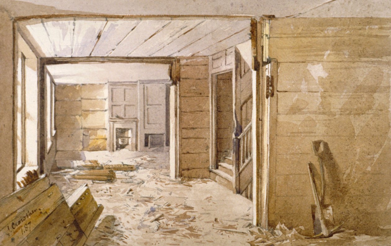 Interno della stanza accanto alla prigione White Lyon, Borough High Street, Southwark, Londra, 1887 da John Crowther