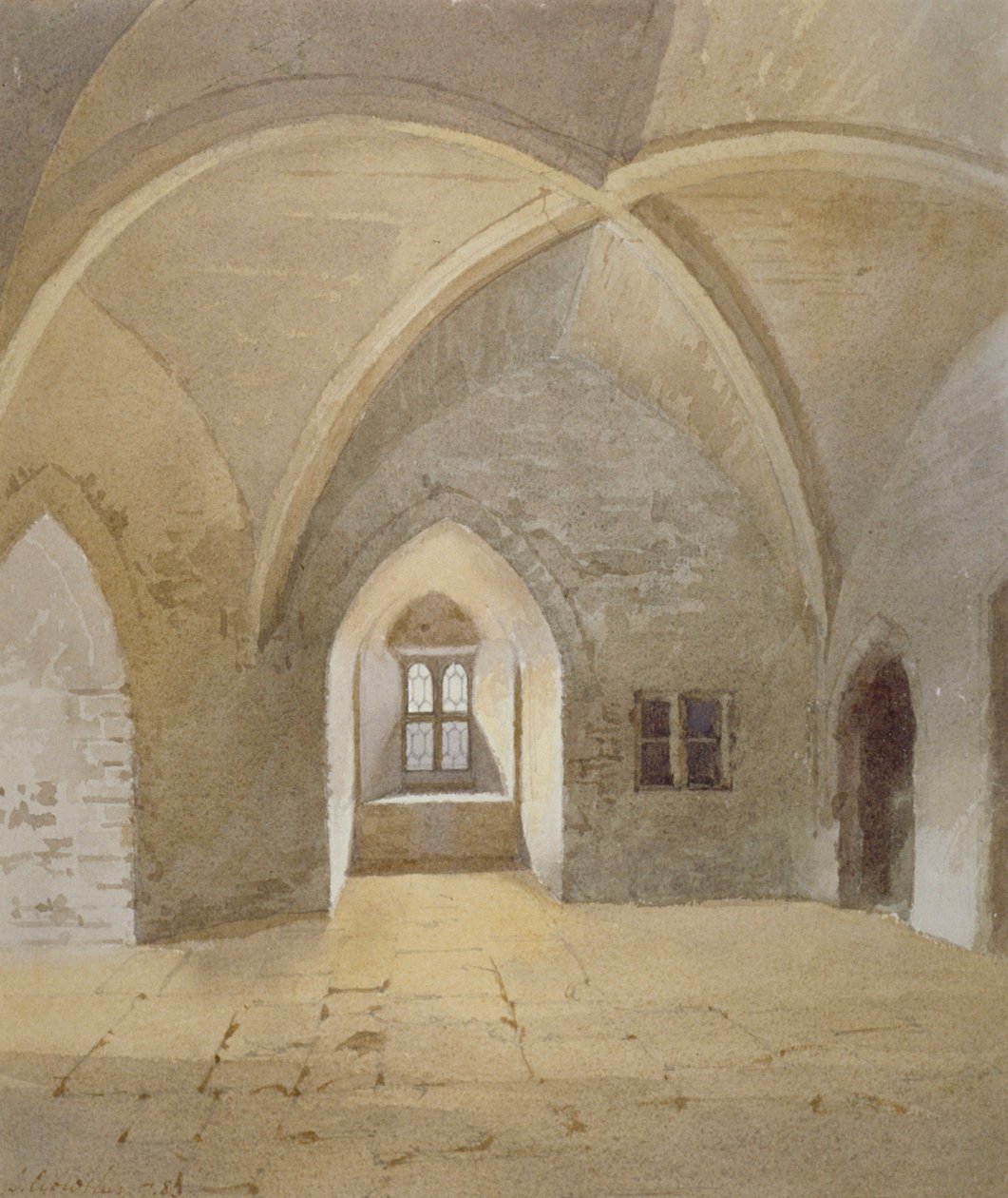 Vista interna della prigione nella Bowyer Tower, Torre di Londra, Stepney, Londra, 1883 da John Crowther