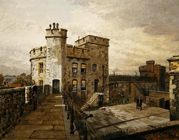 Veduta della Torre Devereux, Torre di Londra, con figure in abiti militari da John Crowther