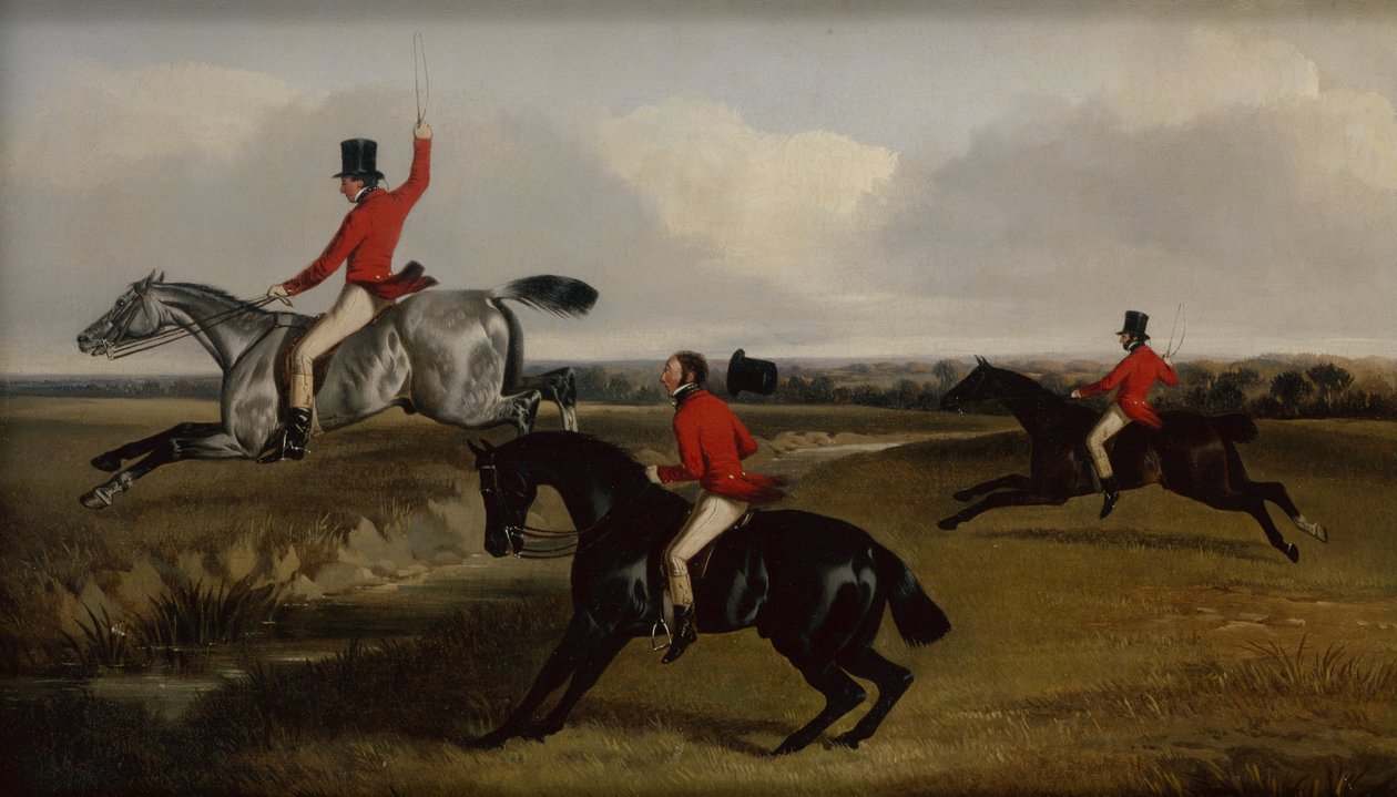 Tre cacciatori che attraversano un ruscello da John Dalby