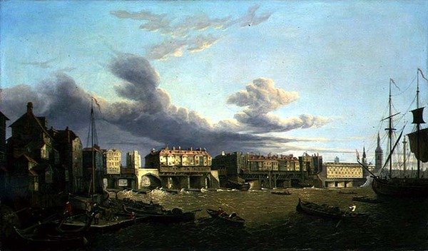 Veduta del Vecchio Ponte di Londra come era nel 1747 da John Dean Paul
