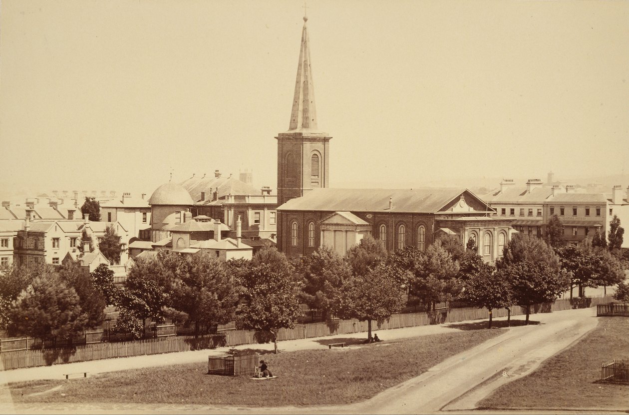 Chiesa di San Giacomo, da Hyde Park, Sydney. Vedute fotografiche di Sydney e dintorni da John Degotardi