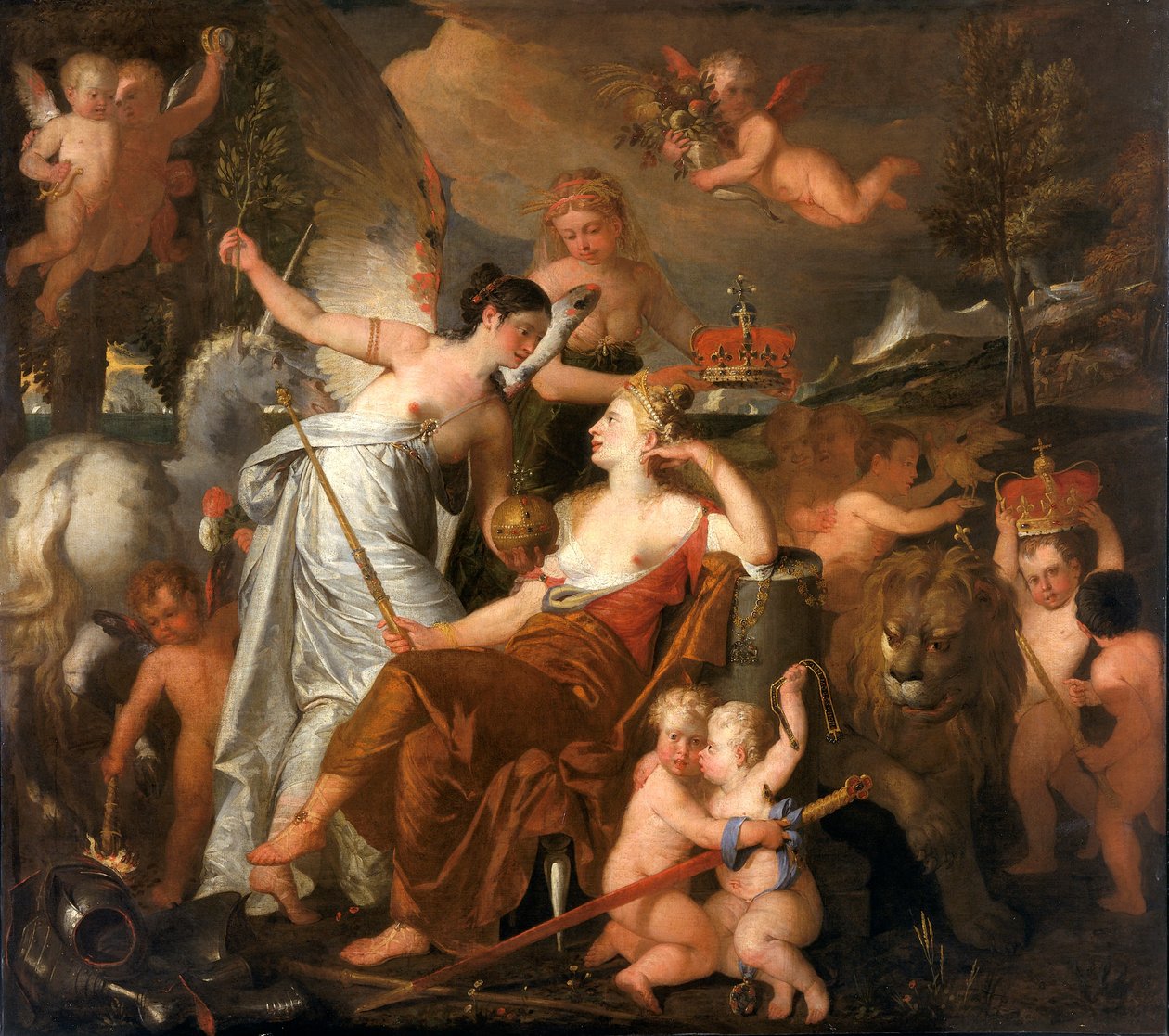 Una defunta principessa che personifica la pace incoronando la gloria dell