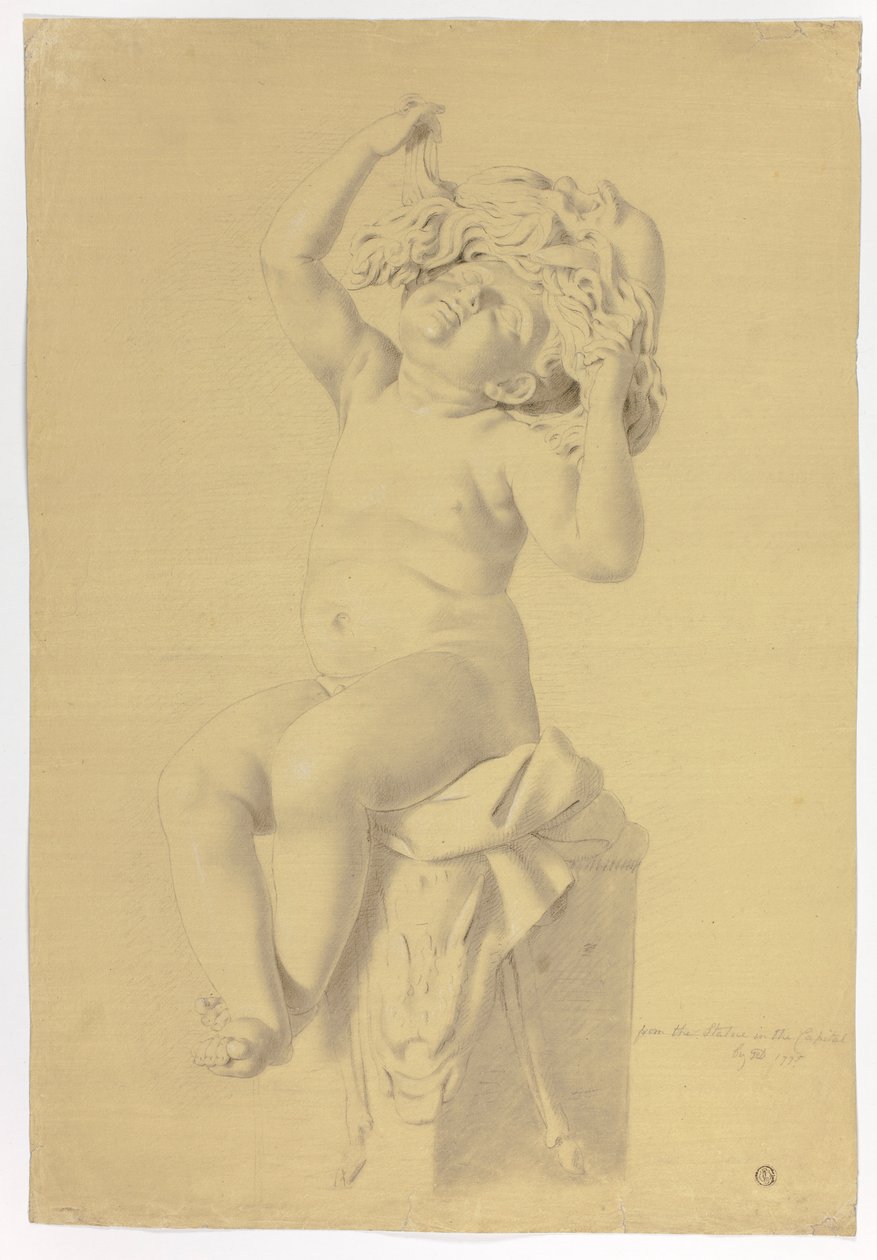 Statua Antica di Putto Seduto che Tiene una Maschera di Sileno da John Downman