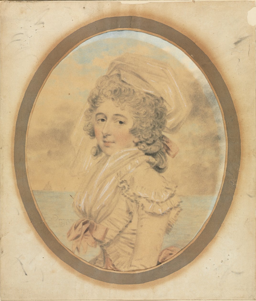 Giovane donna con un fiocco rosa sul corpetto da John Downman