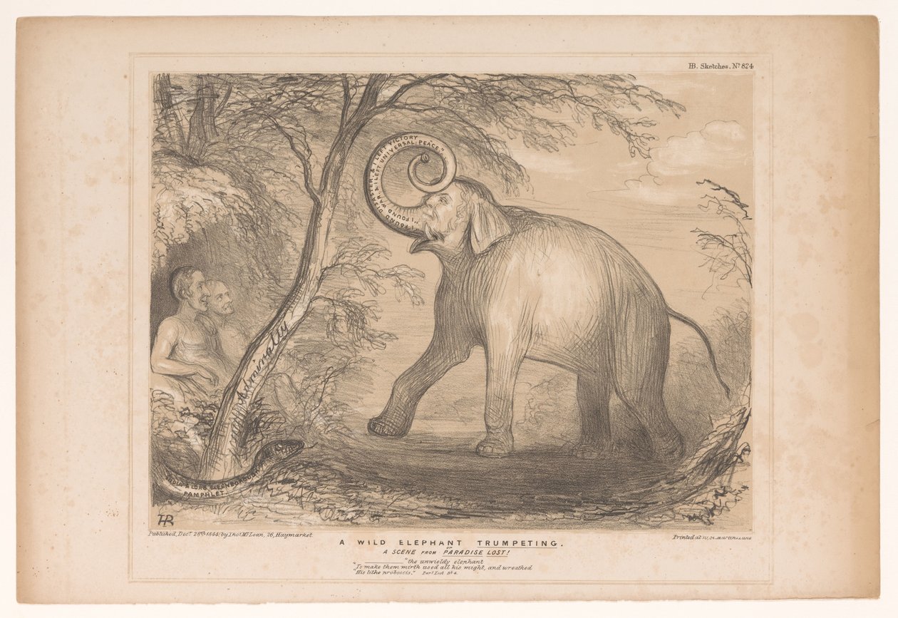 Caricatura di Lord Ellenborough come un elefante selvaggio da John Doyle