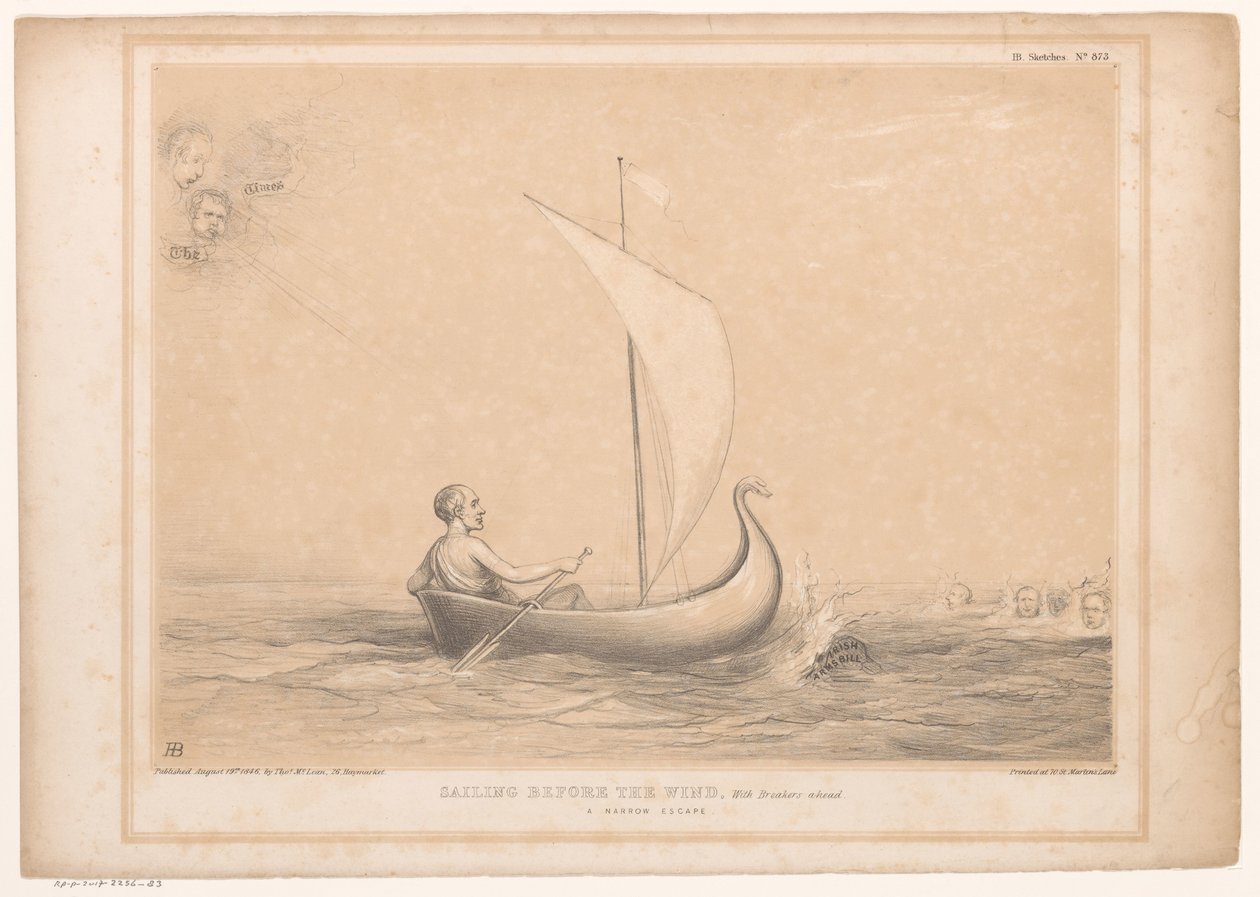 Caricatura con Lord Russell in una barca a vela da John Doyle