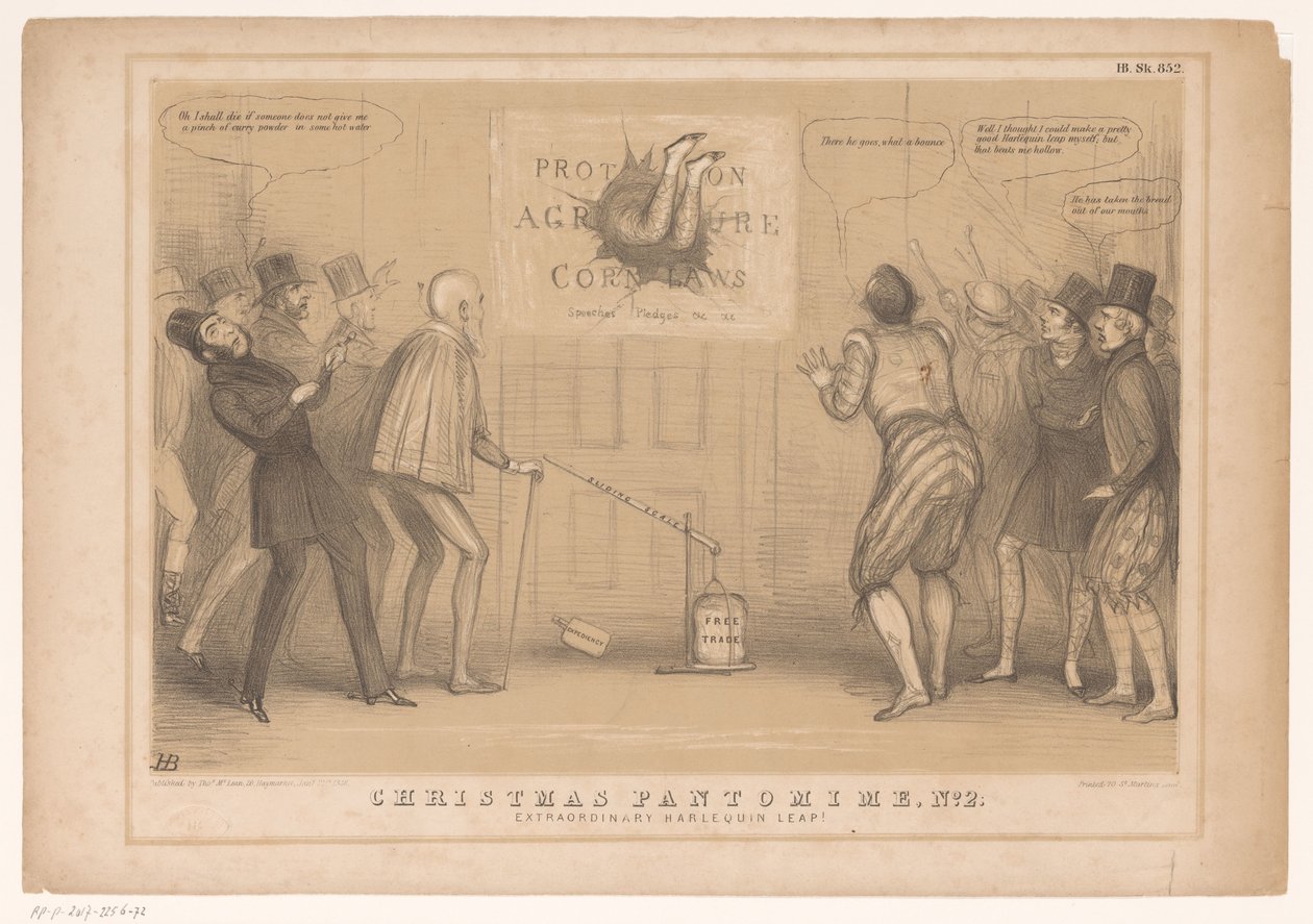 Caricatura con il premier Peel come Arlecchino da John Doyle