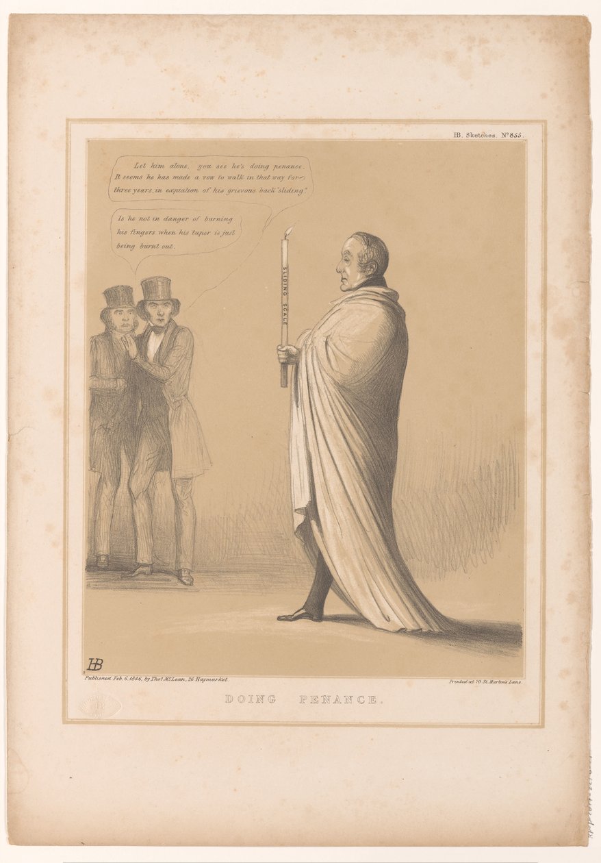 Caricatura con il premier Peel come penitente da John Doyle