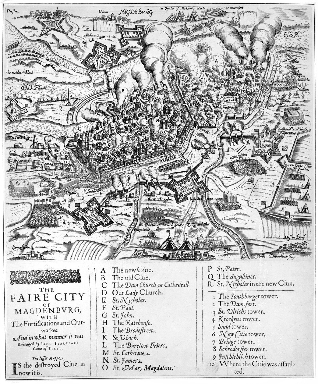 La Città di Magdeburgo, con le Fortificazioni e le Opere Esterne. E in che modo fu Assediata da John Tserclaes Conte di Tilly, 1631 da John Droeshout