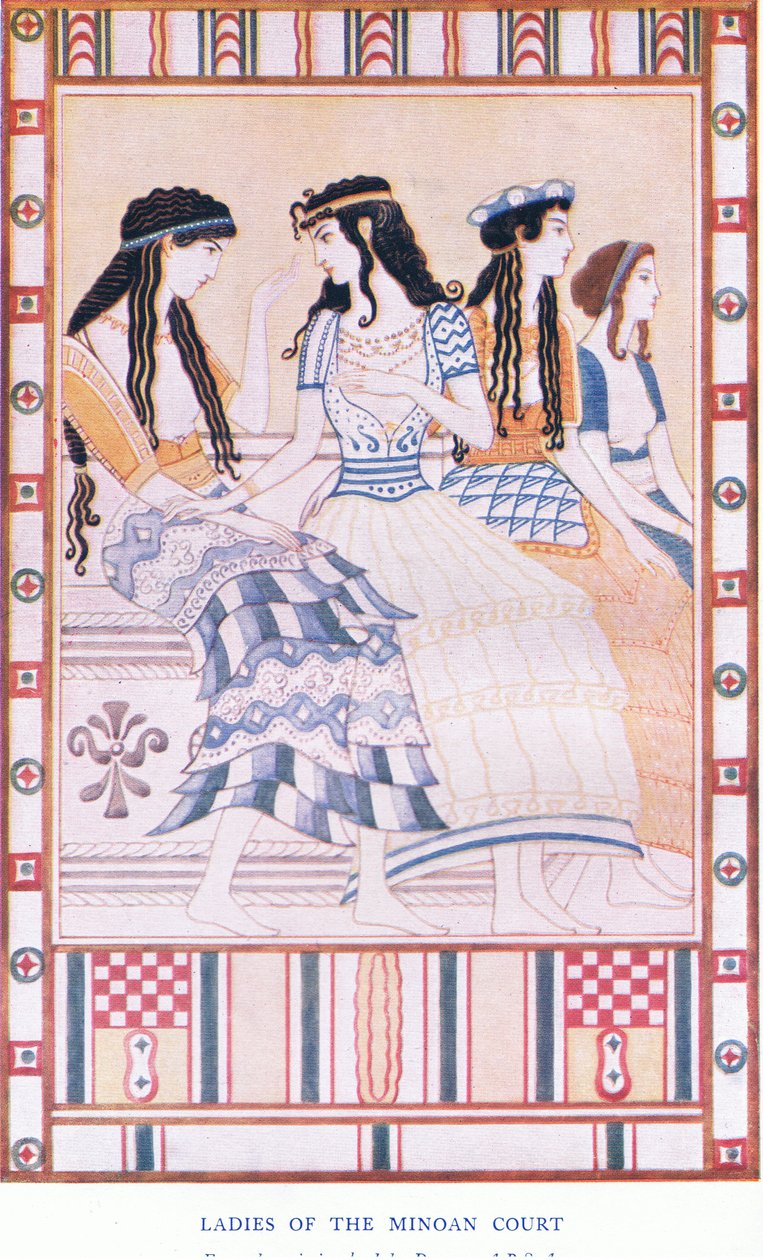 Dame della corte minoica, illustrazione da Myths of Crete and Pre-Hellenic Europe pub. dalla Gresham Publishing Company Limited anni 1920 da John Duncan