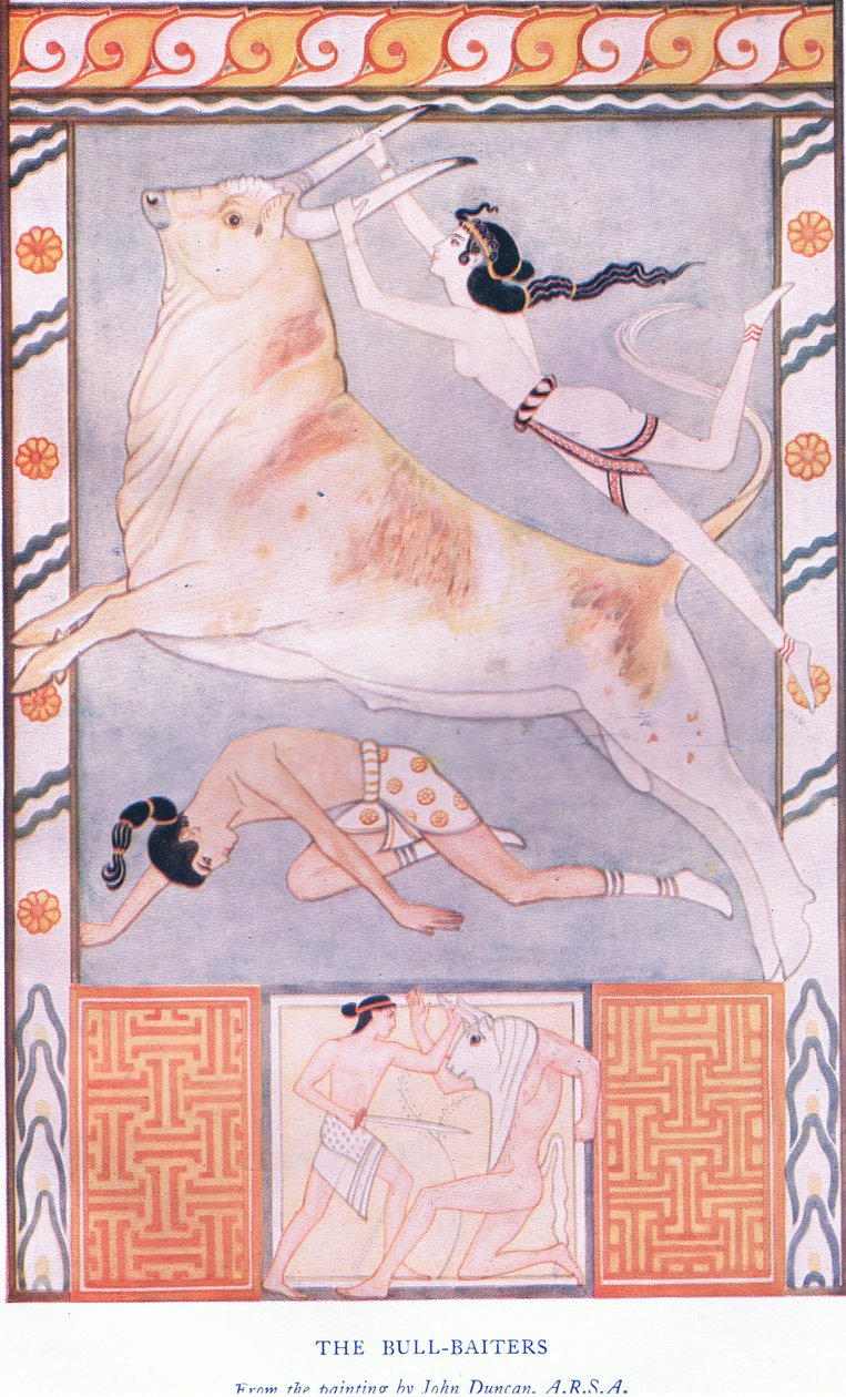I combattenti del toro, illustrazione da Myths of Crete and Pre-Hellenic Europe da John Duncan