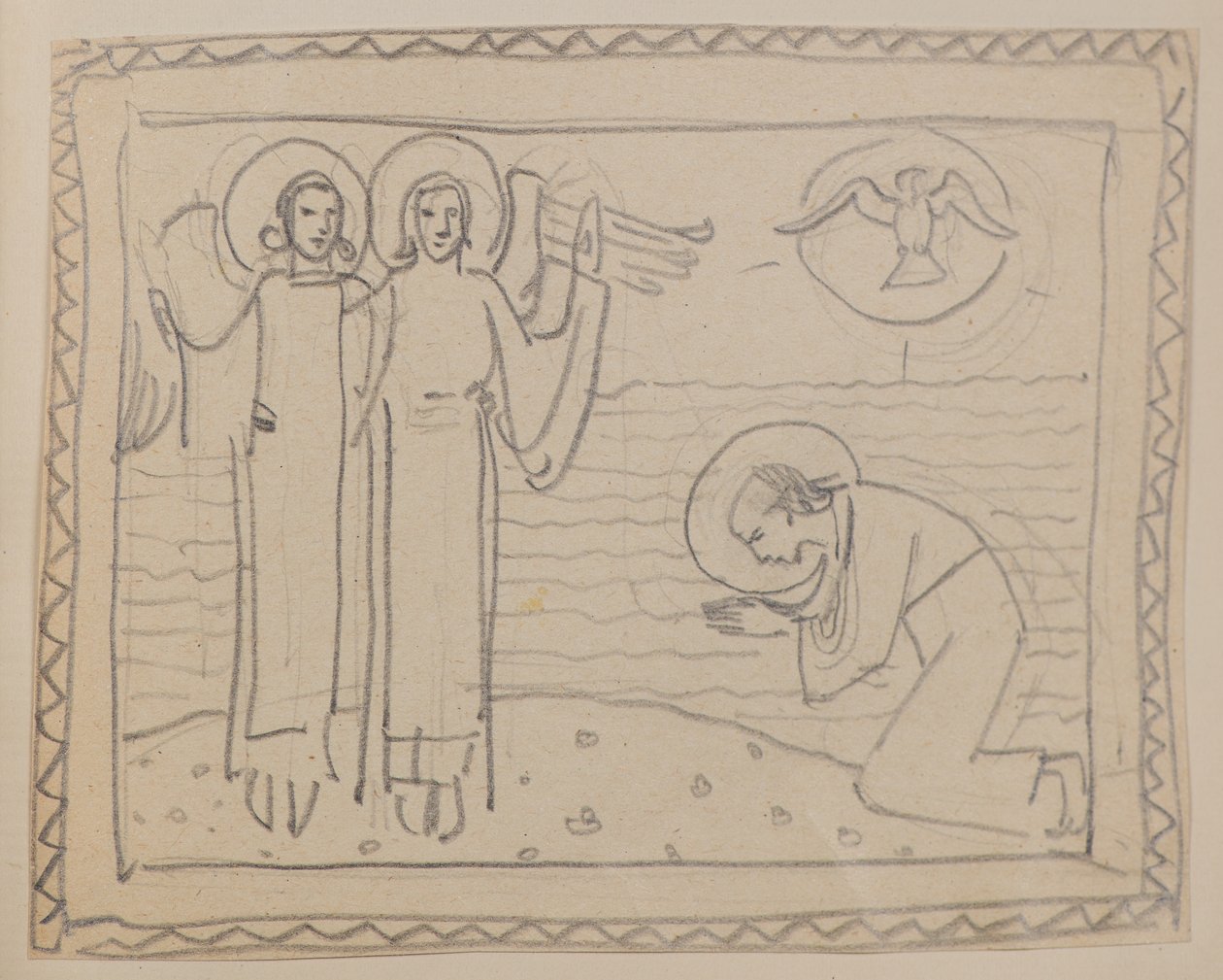 Figura inginocchiata e due angeli da John Duncan