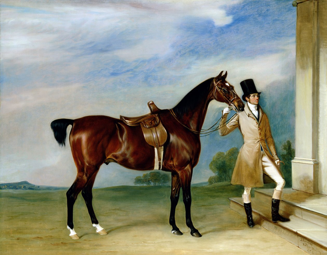 Il cacciatore baio di Miss Villebois tenuto da un groom da John E. Ferneley