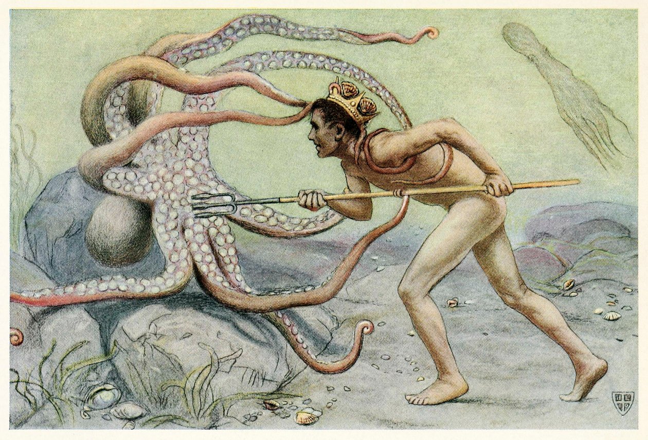 Era molto coraggioso e forte, ... e combatté con il grande polpo da The Great Sea Horse, 1909 da John Elliot