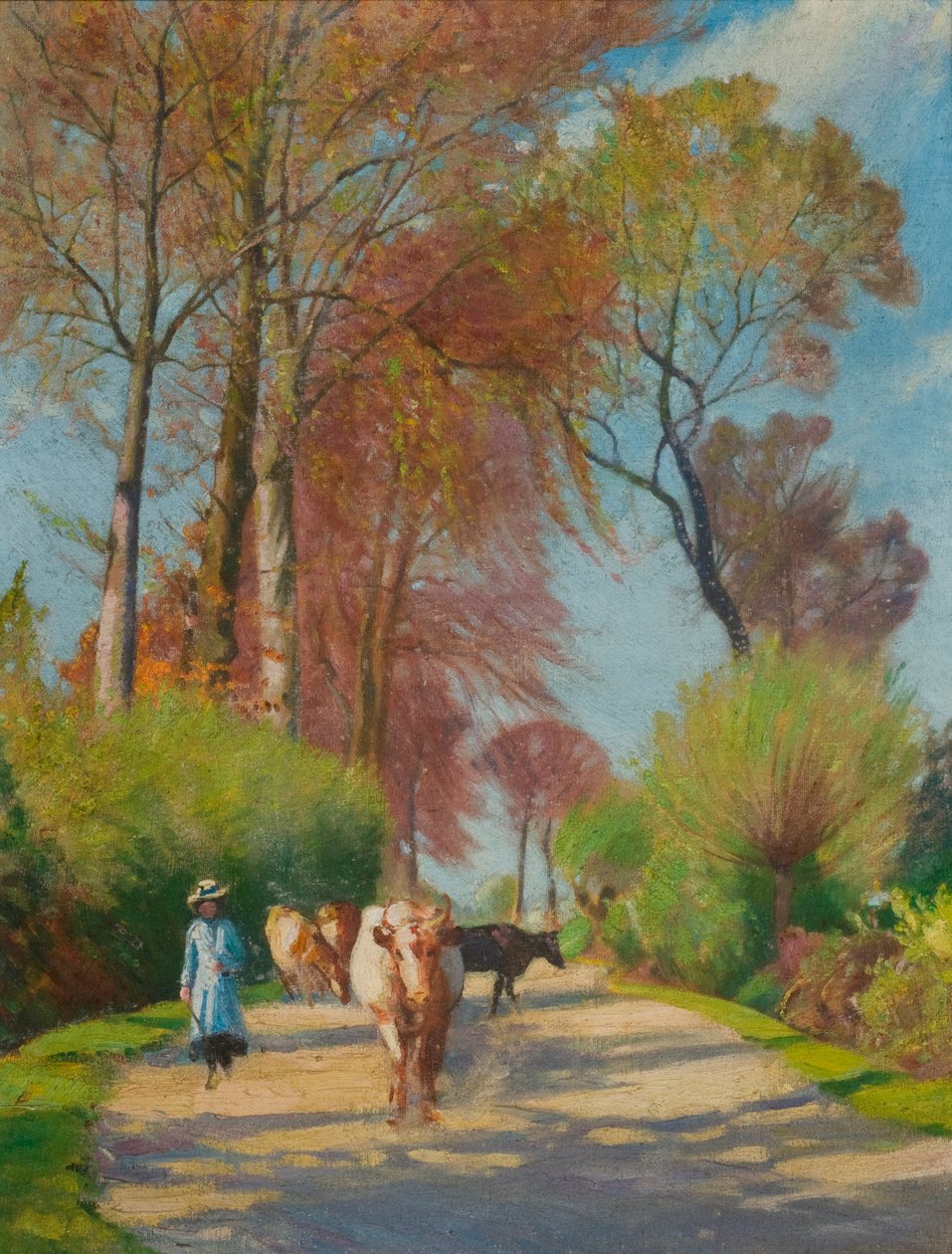 Stradina di campagna con figura e mucca da John Everett