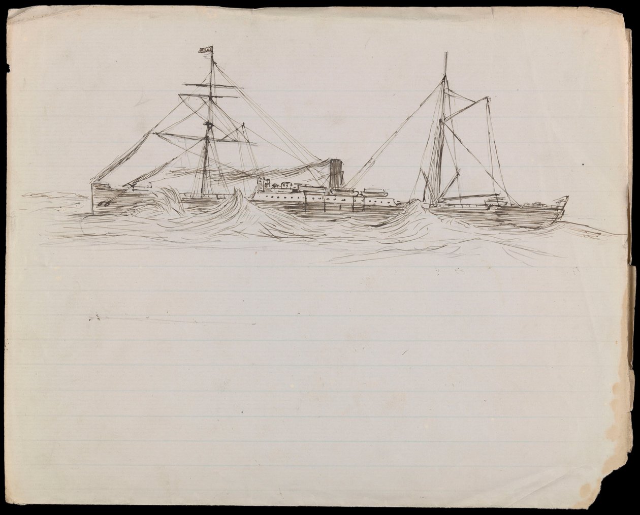 PAH1228; schizzi di una corazzata e altre due navi della Royal Navy (disegno) da John Everett