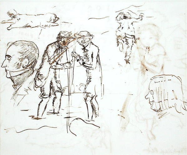 Un foglio di studi con John Ruskin (1819-1900) e William Millais da John Everett Millais