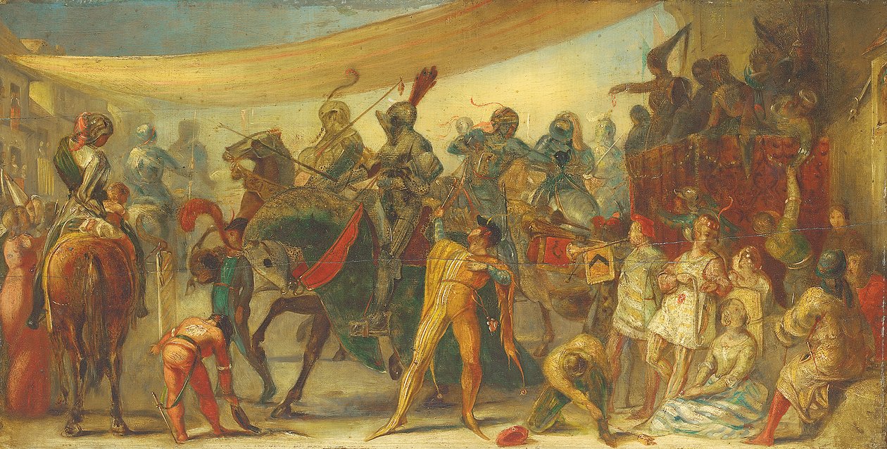 Cavalieri che si preparano per un torneo da John Everett Millais