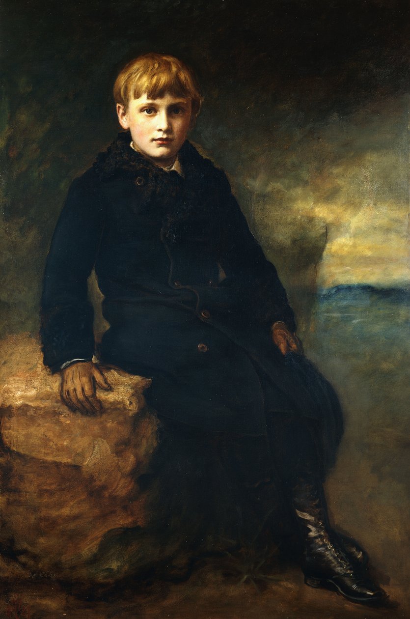 Ritratto di Cecil Webb, seduto a figura intera, con un cappotto nero con colletto di pelliccia, 1887 da John Everett Millais