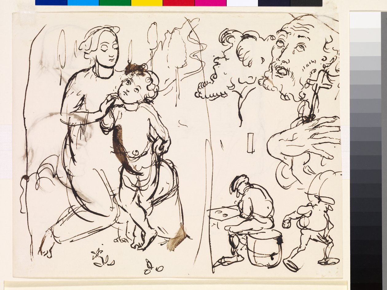 Foglio di studi caricaturali dello stile post-raffaellesco, 1853 da John Everett Millais